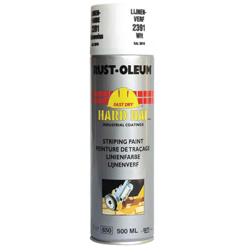 Image of Rust Oleum 2391 Hard Hat White 5cm Line Marking Aerosol Metal Spray Paint 500ml