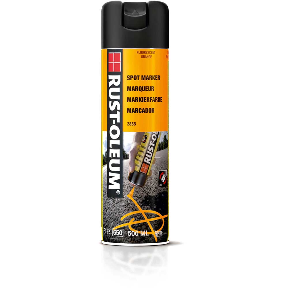 Image of Rust Oleum 2855 Hard Hat Fluoresent Orange Line Marking Aerosol Metal Spray Paint 500ml