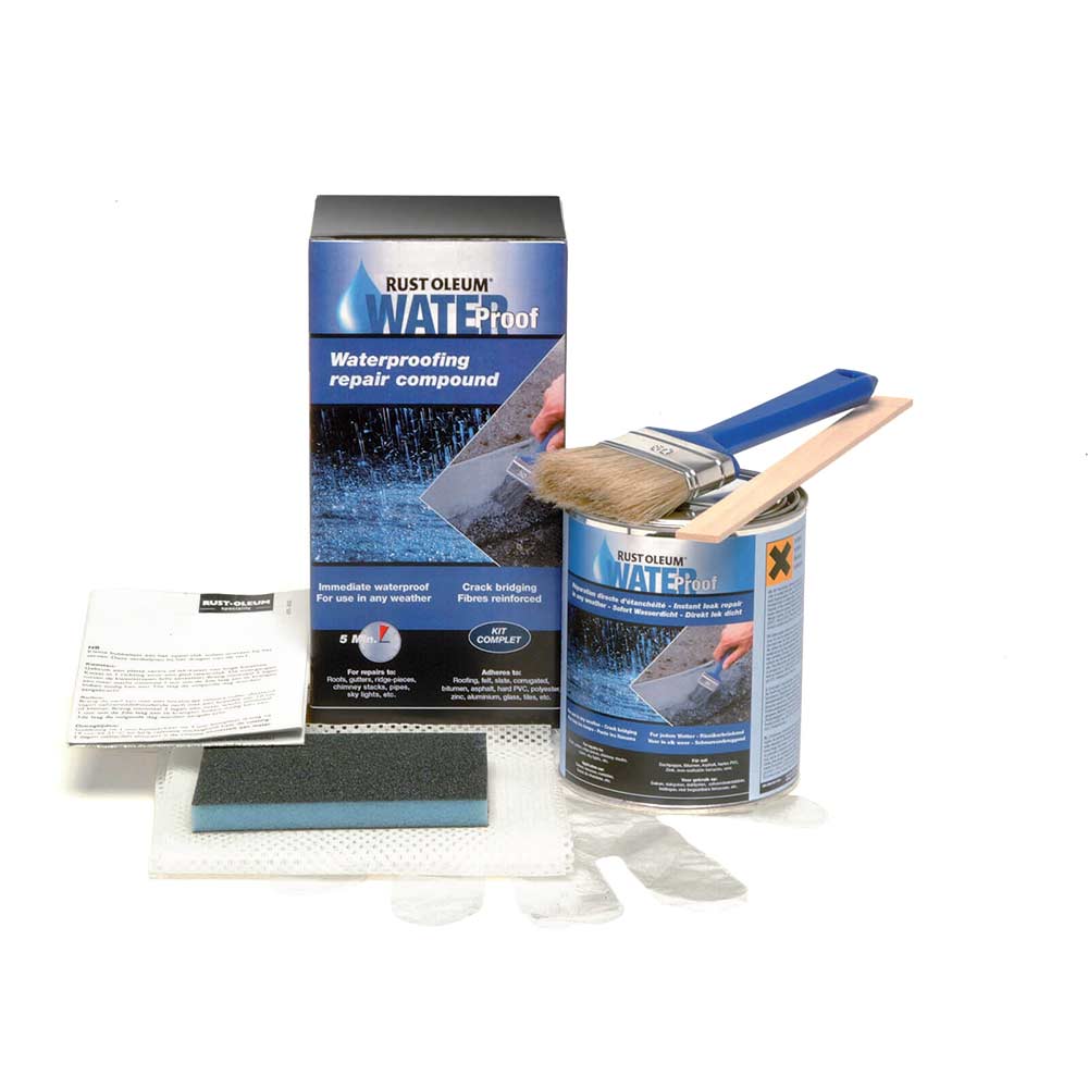 Image of Rust Oleum 3486 Immediate Water Proof Repair Compound Kit 1Litre for Gutters, Ridges & Roofs