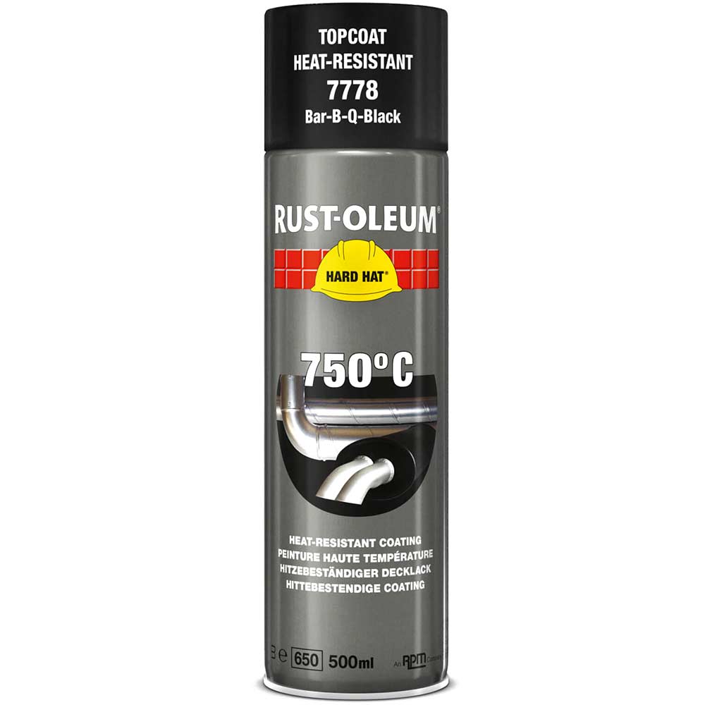 Image of Rust Oleum 7778 Hard Hat Black Heat Resistant Aerosol Metal Spray Paint 500ml