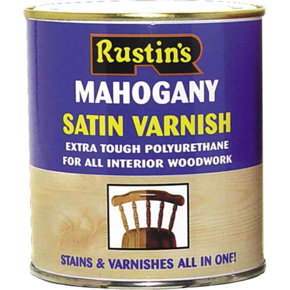 Image of Rustins Polyurethane Varnish & Stain Satin Mahogany 500ml