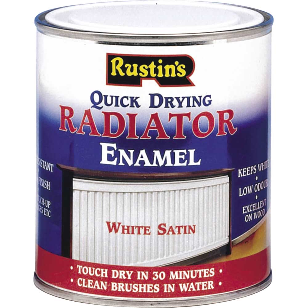 Image of Rustins Quick Dry Radiator Enamel Paint Satin White 250ml