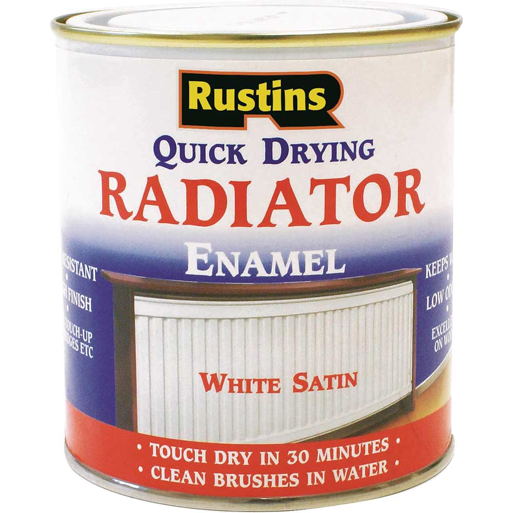 Image of Rustins Quick Dry Radiator Enamel Paint Satin White 500ml