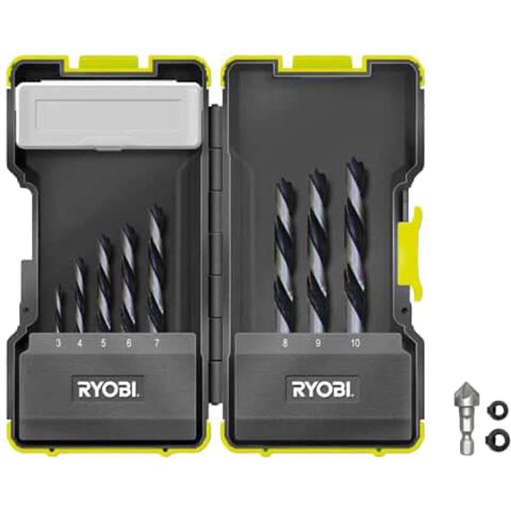 Image of Ryobi 8 Piece Brad Point Drill Bit Set 3 - 10mm in Stackable Case