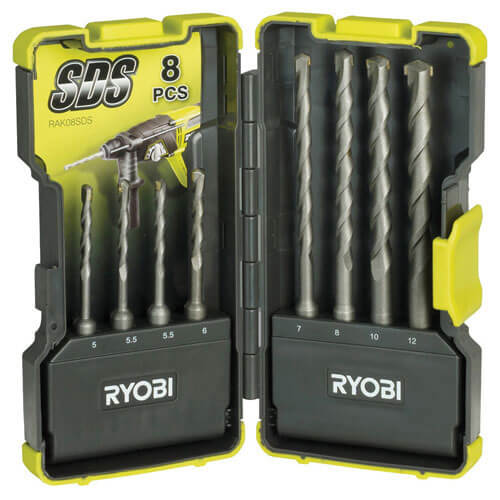 Ryobi 8 Piece SDS Plus Drill Bit Set 5 - 12mm in Stackable Case