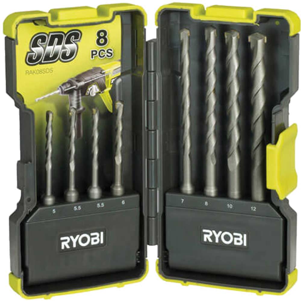 Image of Ryobi 8 Piece SDS Plus Drill Bit Set 5 - 12mm in Stackable Case