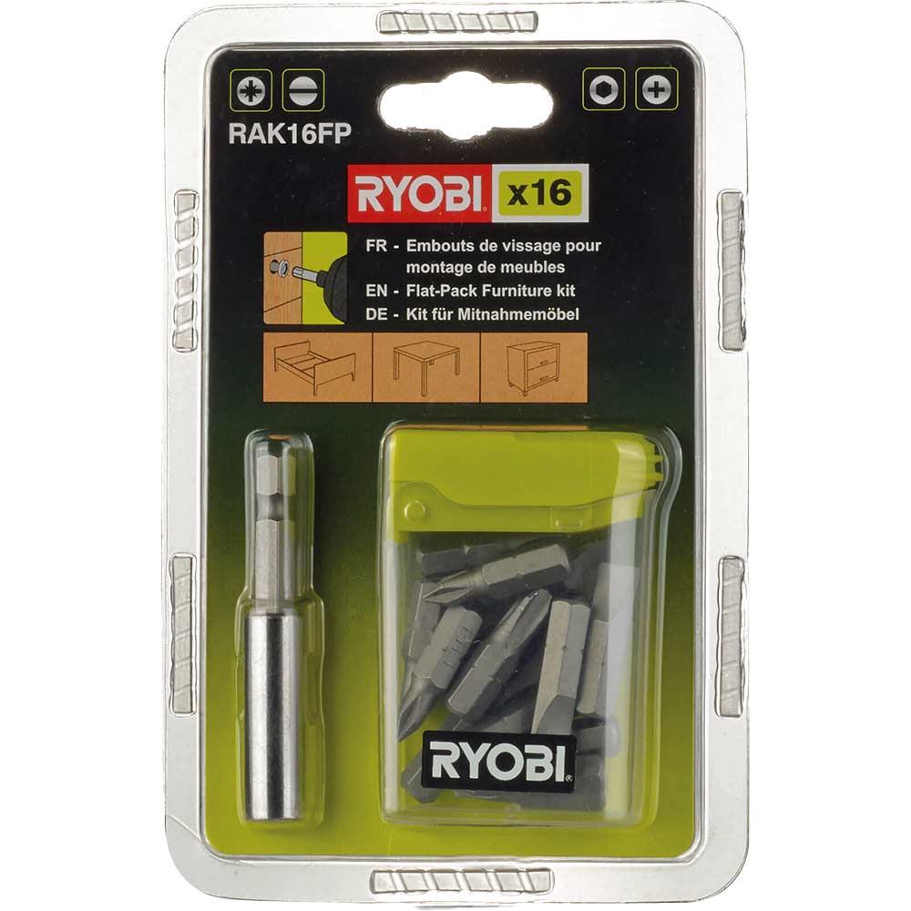 Image of Ryobi RAK16FP 16 Piece Flat Pack Furniture Screwdriver Bit Set