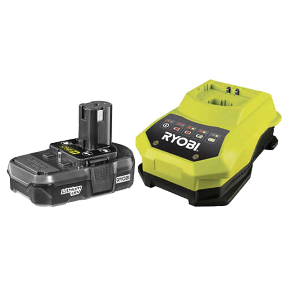 Image of Ryobi RBC18L13 18v Cordless Lithium Ion Slim Battery 1.3ah with Super Charger for ONE+ Compatible Tools