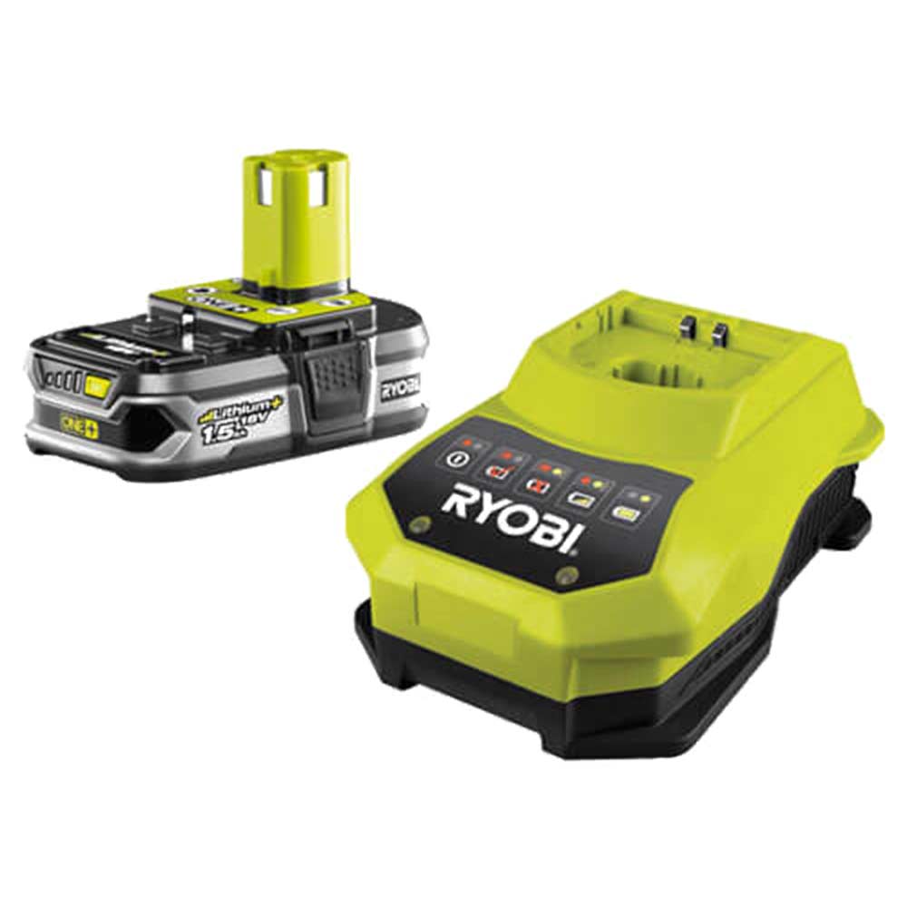 Image of Ryobi RBC18L15 18v Cordless Lithium+ Ion Slim Battery with Fuel Gauge 1.5ah & Super Charger for ONE+ Compatible Tools