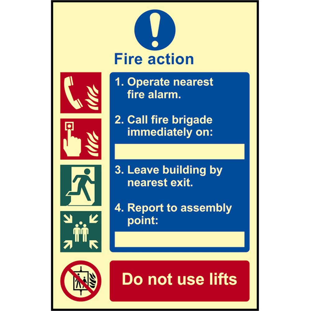 Scan 200 x 300mm Photoluminescent Sign - Fire Action Procedure