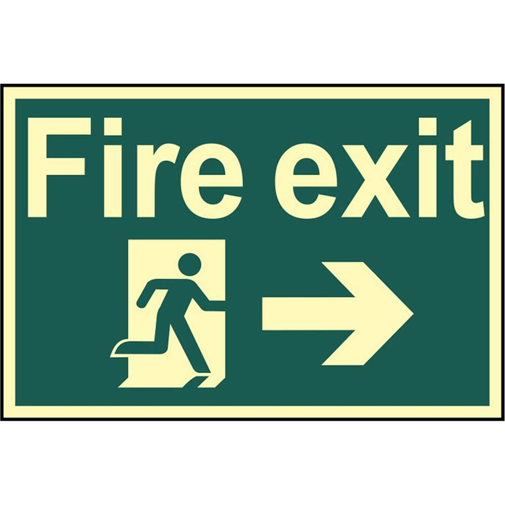 Image of Scan 300 x 200mm Photoluminescent Sign - Fire Exit Running Man Arrow Right