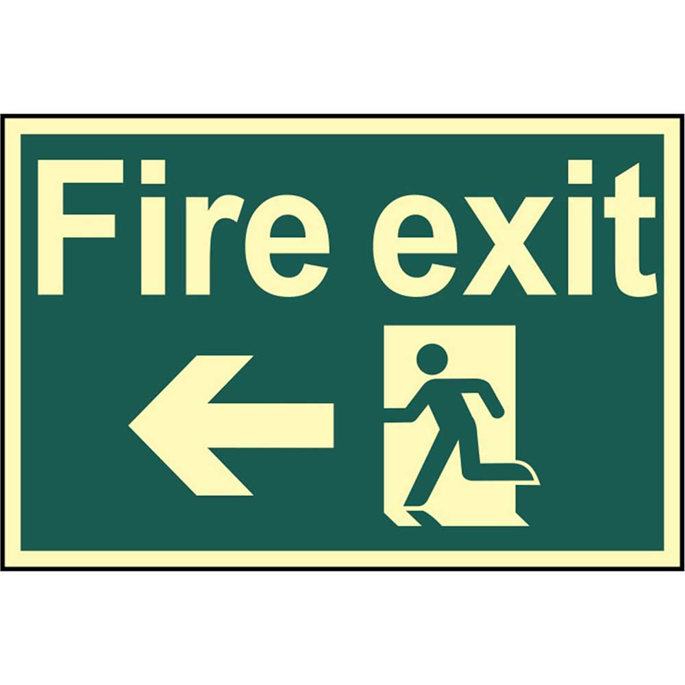 Image of Scan 300 x 200mm Photoluminescent Sign - Fire Exit Running Man Arrow Left