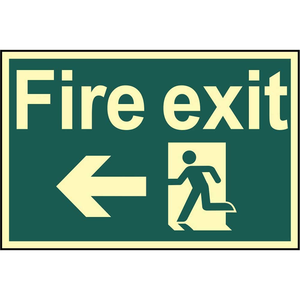 Scan 300 x 200mm Photoluminescent Sign - Fire Exit Running Man Arrow Left