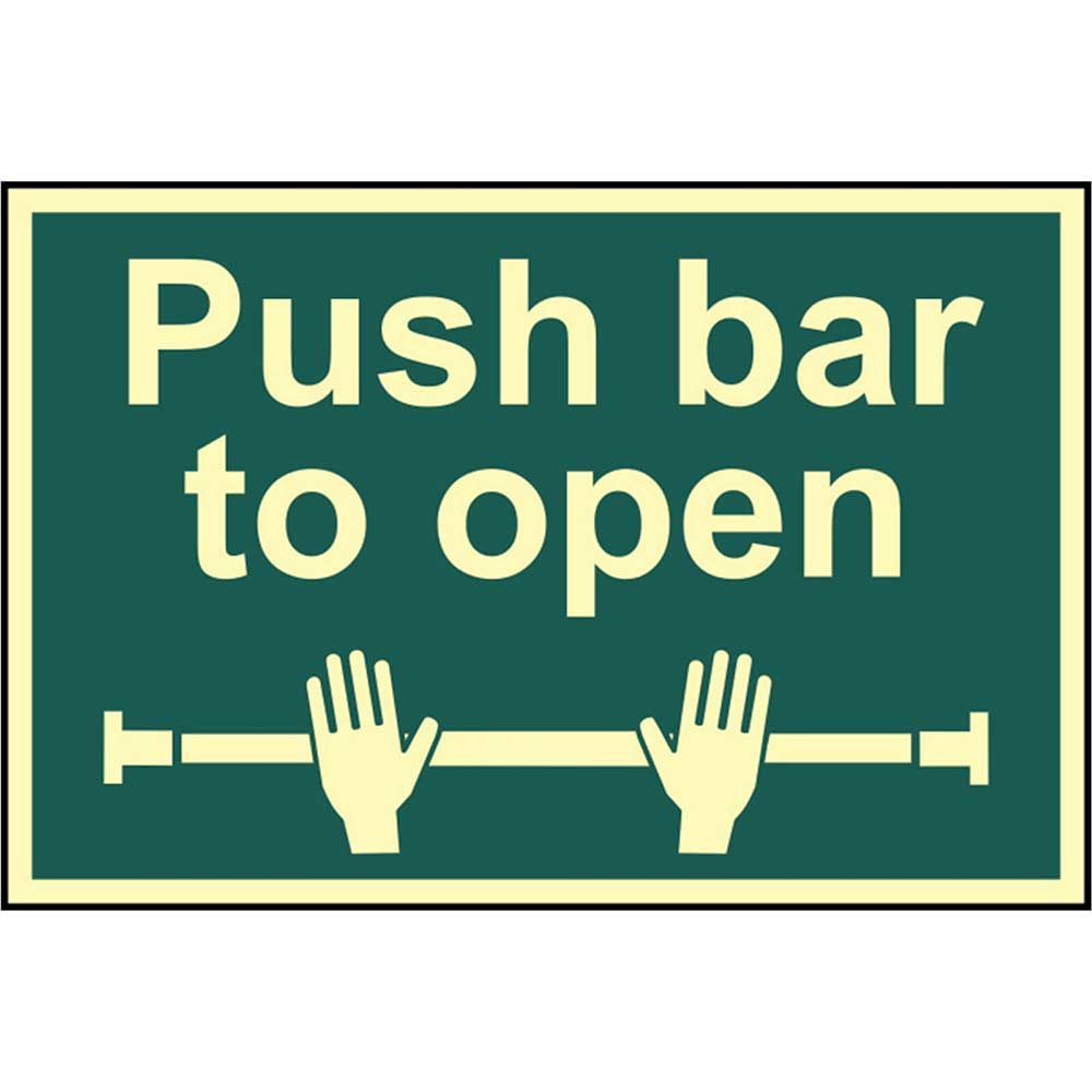 Image of Scan 300 x 200mm Photoluminescent Sign - Push Bar To Open