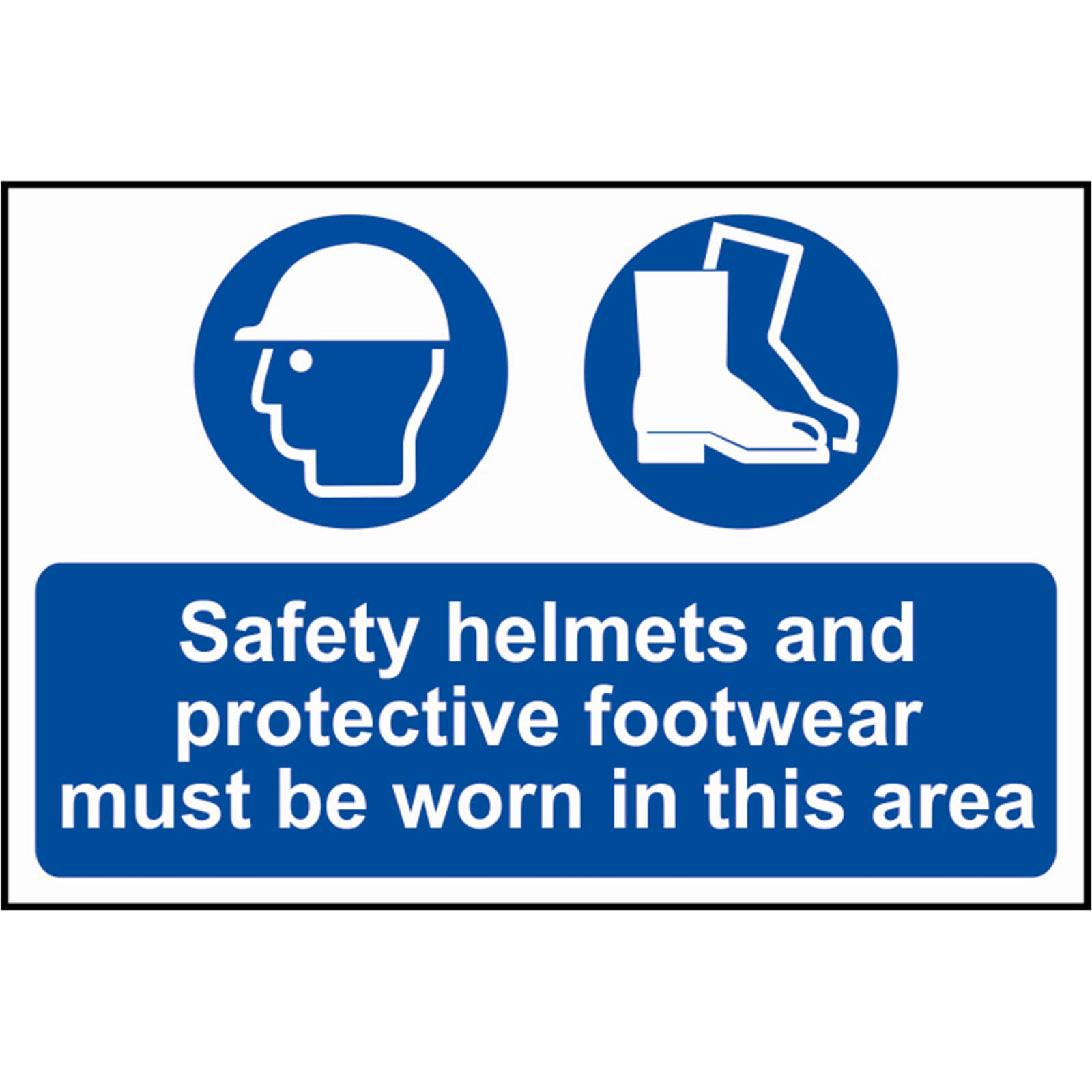 Scan 600 x 400mm PVC Sign - Safety Helmets And Protective Footwear Must Be Worn In This Area