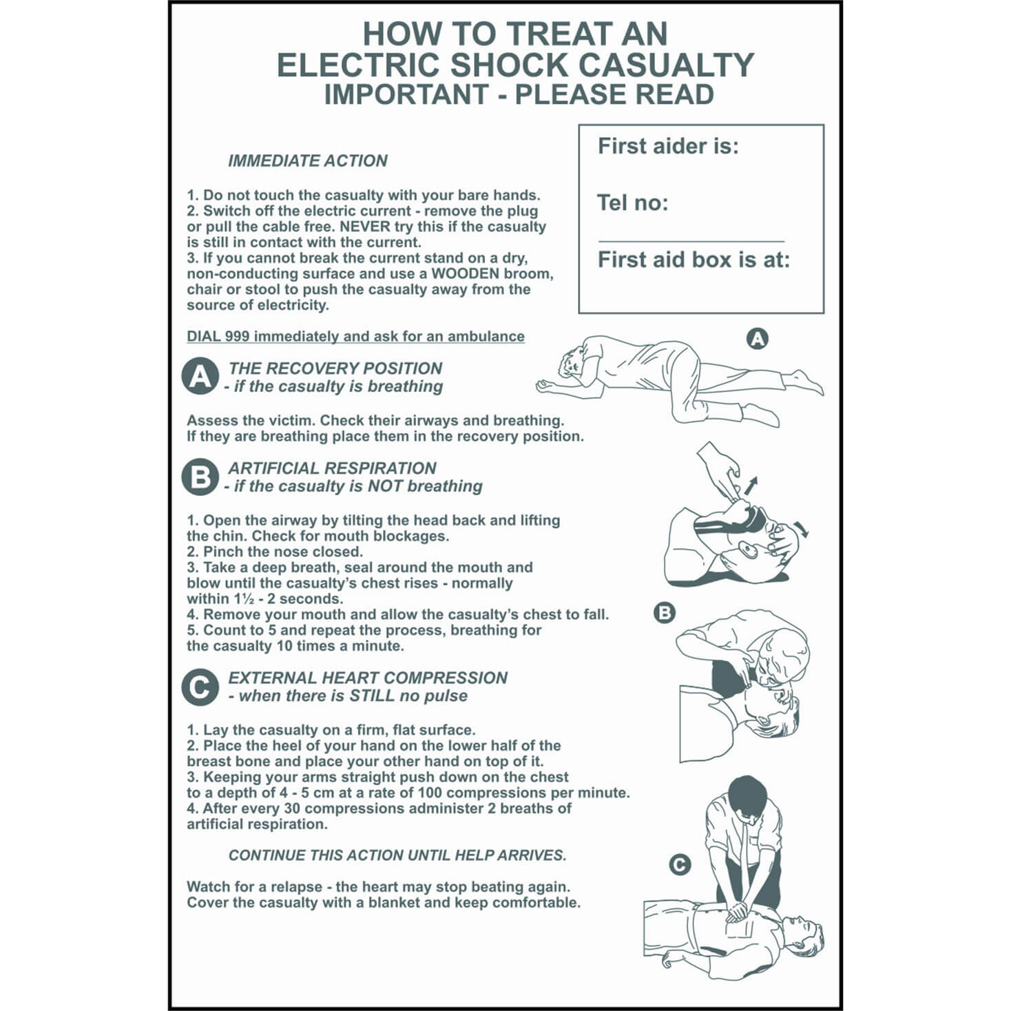 Scan 400 x 600mm PVC Sign - How To Treat An Electric Shock Casualty