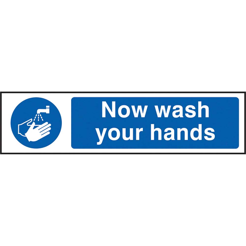 Scan 200 x 50mm PVC Sign - Now Wash Your Hands