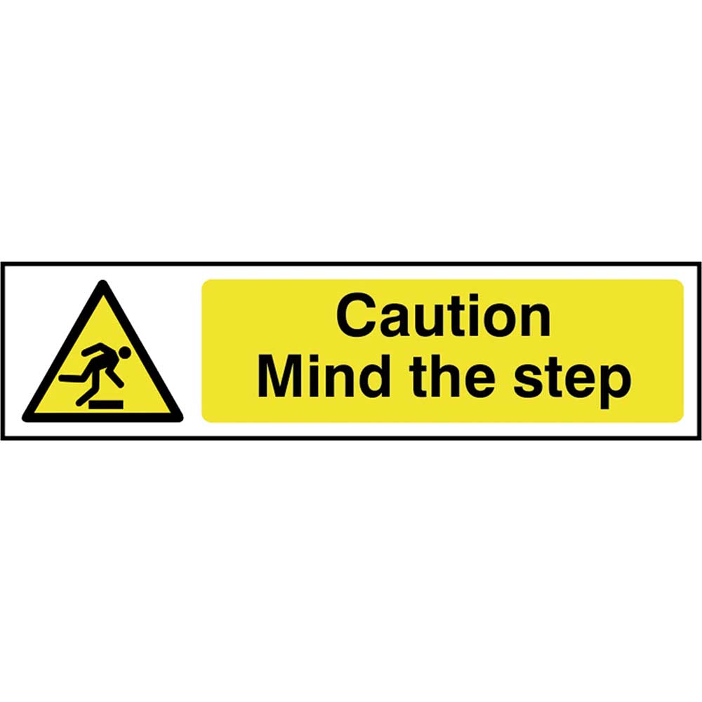 Image of Scan 200 x 50mm PVC Sign - Caution Mind The Step