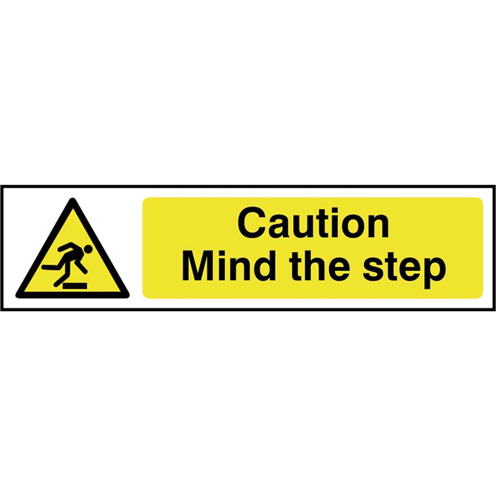 Scan 200 x 50mm PVC Sign - Caution Mind The Step