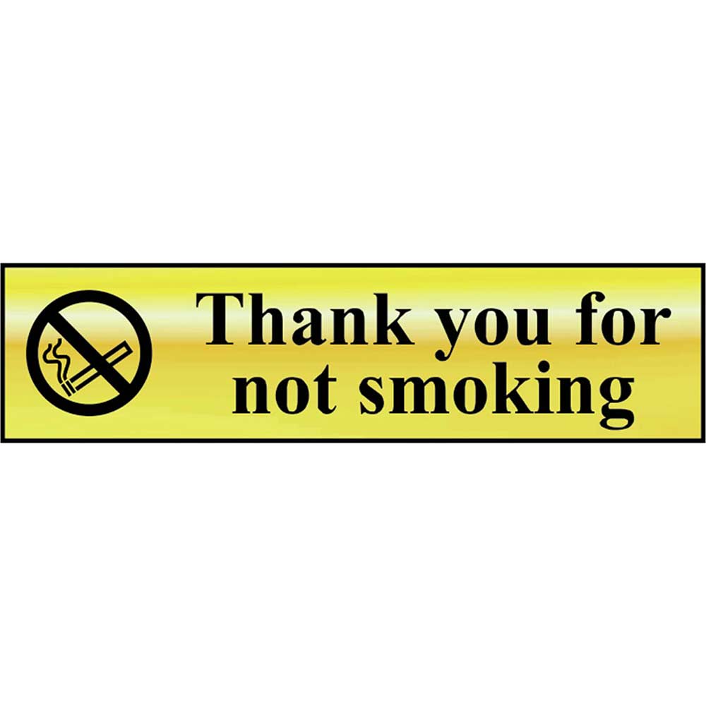 Scan 200 x 50mm Polished Brass Effect Sign - Thank You For Not Smoking