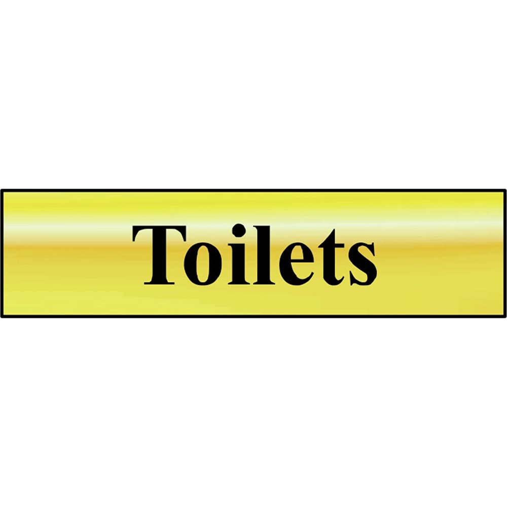Scan 200 x 50mm Polished Brass Effect Sign - Toilets