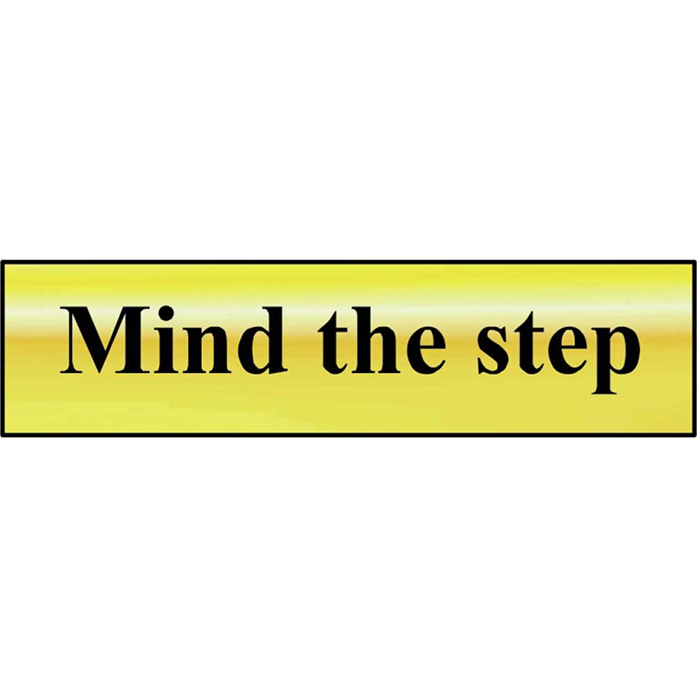 Image of Scan 200 x 50mm Polished Brass Effect Sign - Mind The Step