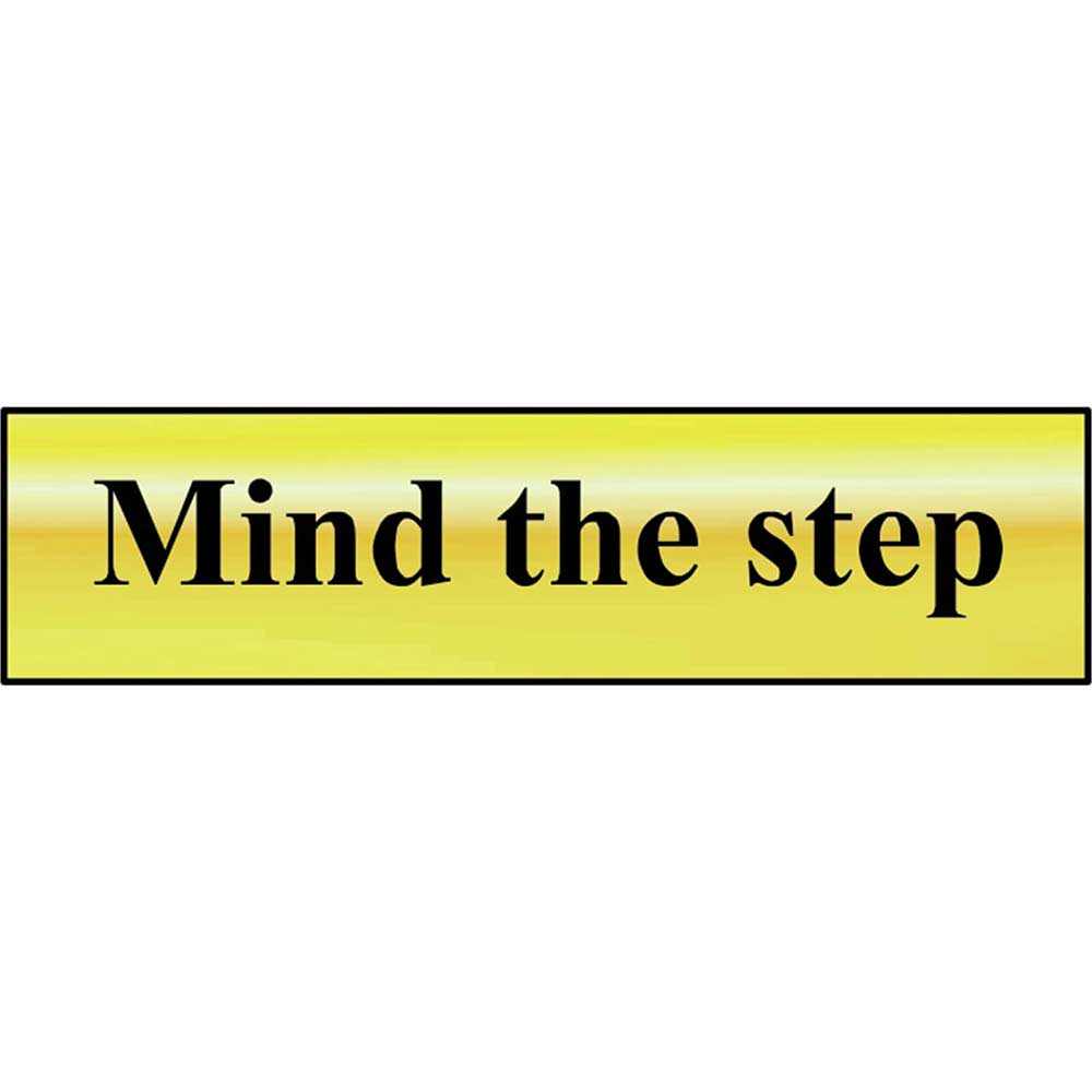 Scan 200 x 50mm Polished Brass Effect Sign - Mind The Step