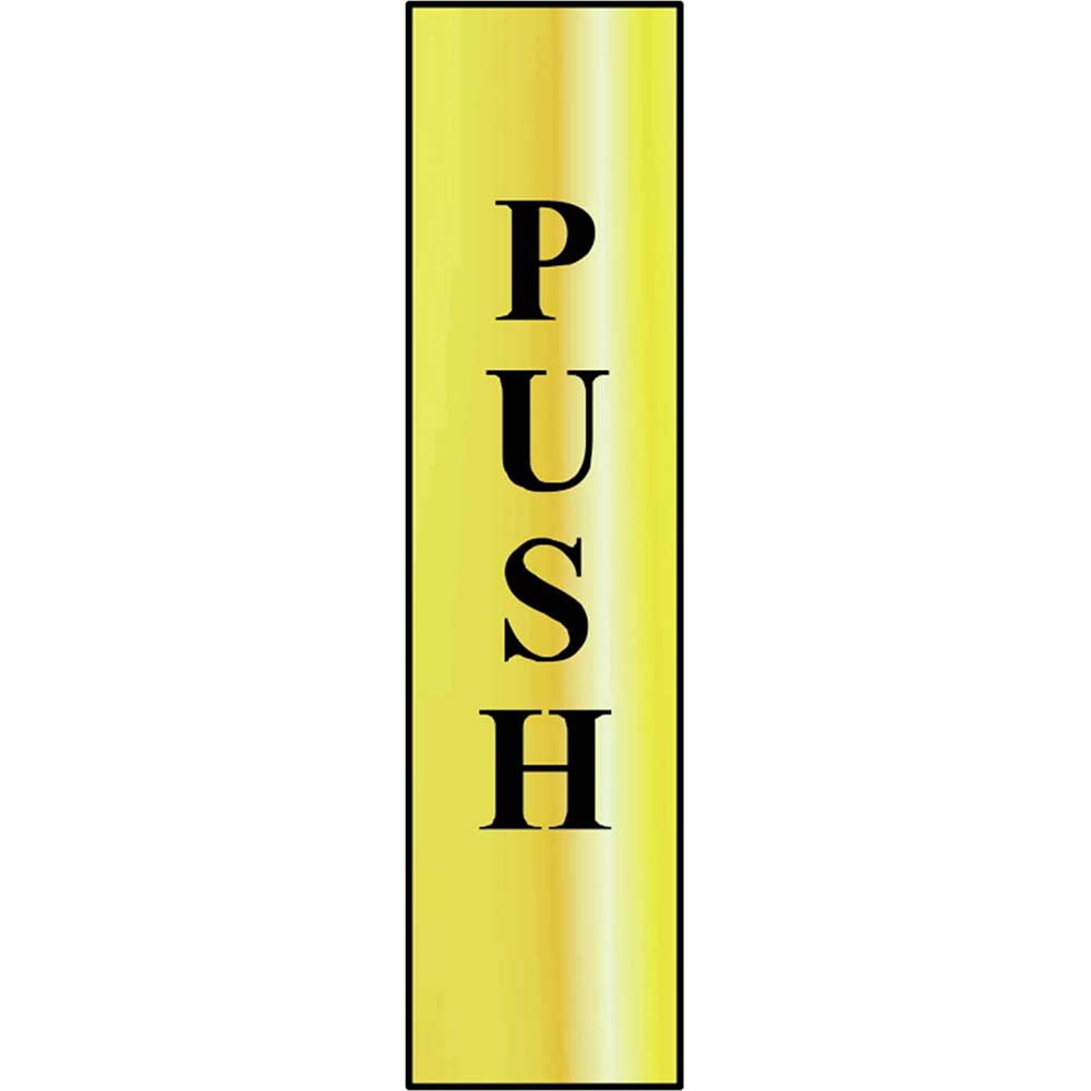 Scan 200 x 50mm Polished Brass Effect Vertical Sign - Push