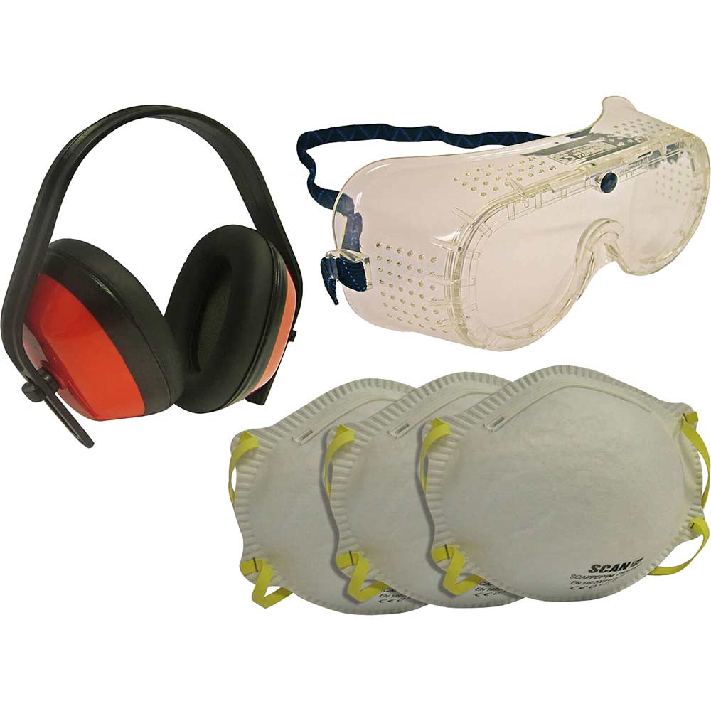 Image of Scan 5 Piece Safety Kit with Goggles, Earmuff & Masks