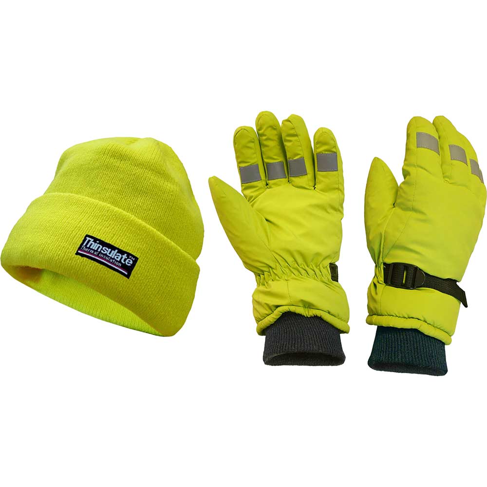 Image of Scan Yellow High Vis Beanie Hat & Gloves One Size