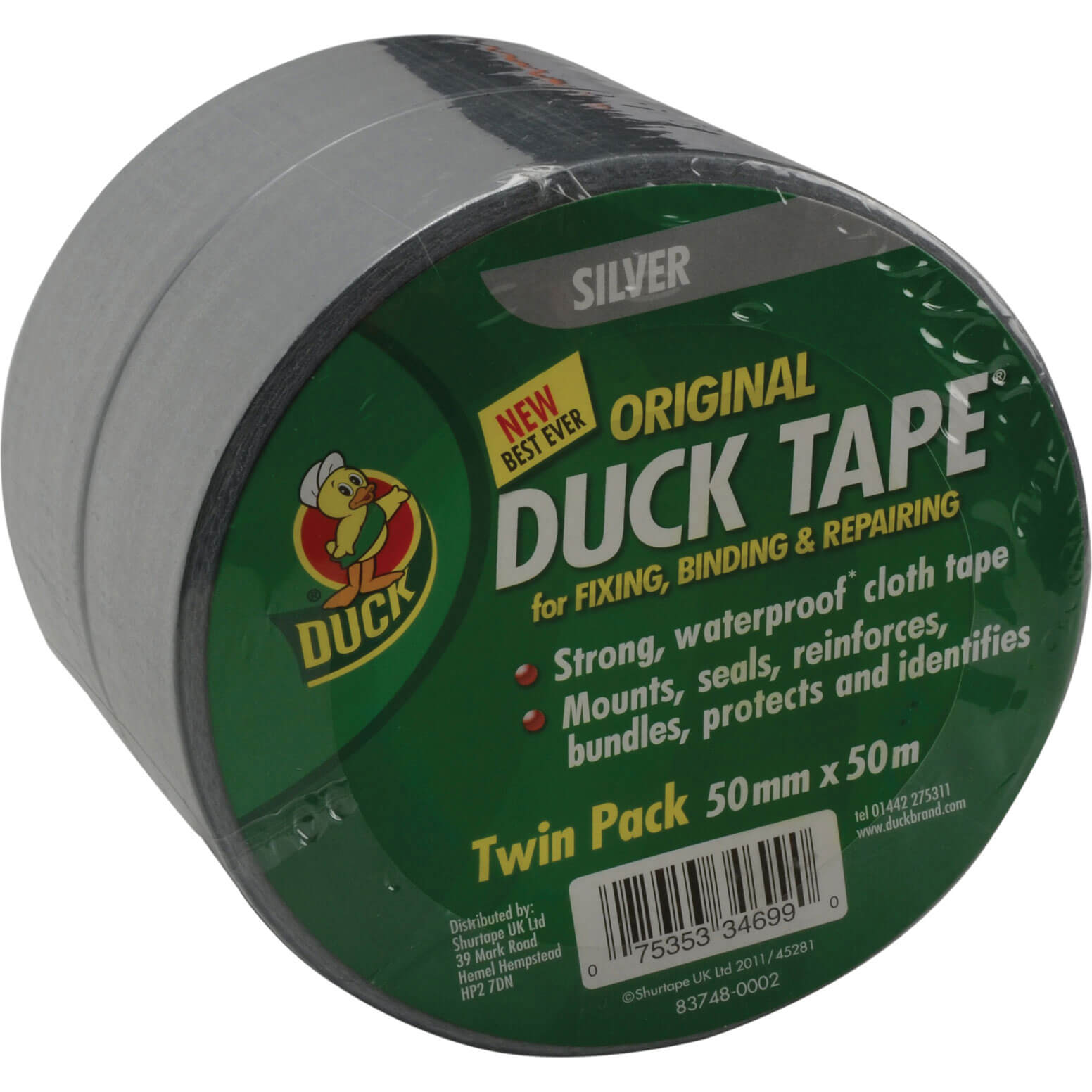 Shure 50mm x 50 Metre Roll Original Silver Duck Tape Pack of 2