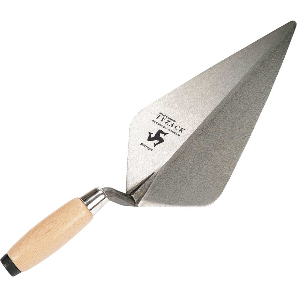 Image of WHS Tyzack Broad Heel Brick Trowel Short with Wooden Handle 10&quot;