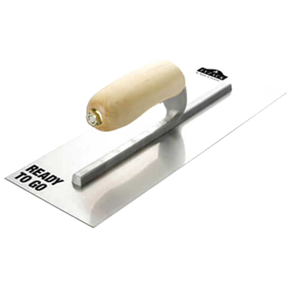 Image of WHS Tyzack Stainless Steel Ready to Go Finishing Trowel with Wooden Handle 14&quot; x 4-5/8&quot;