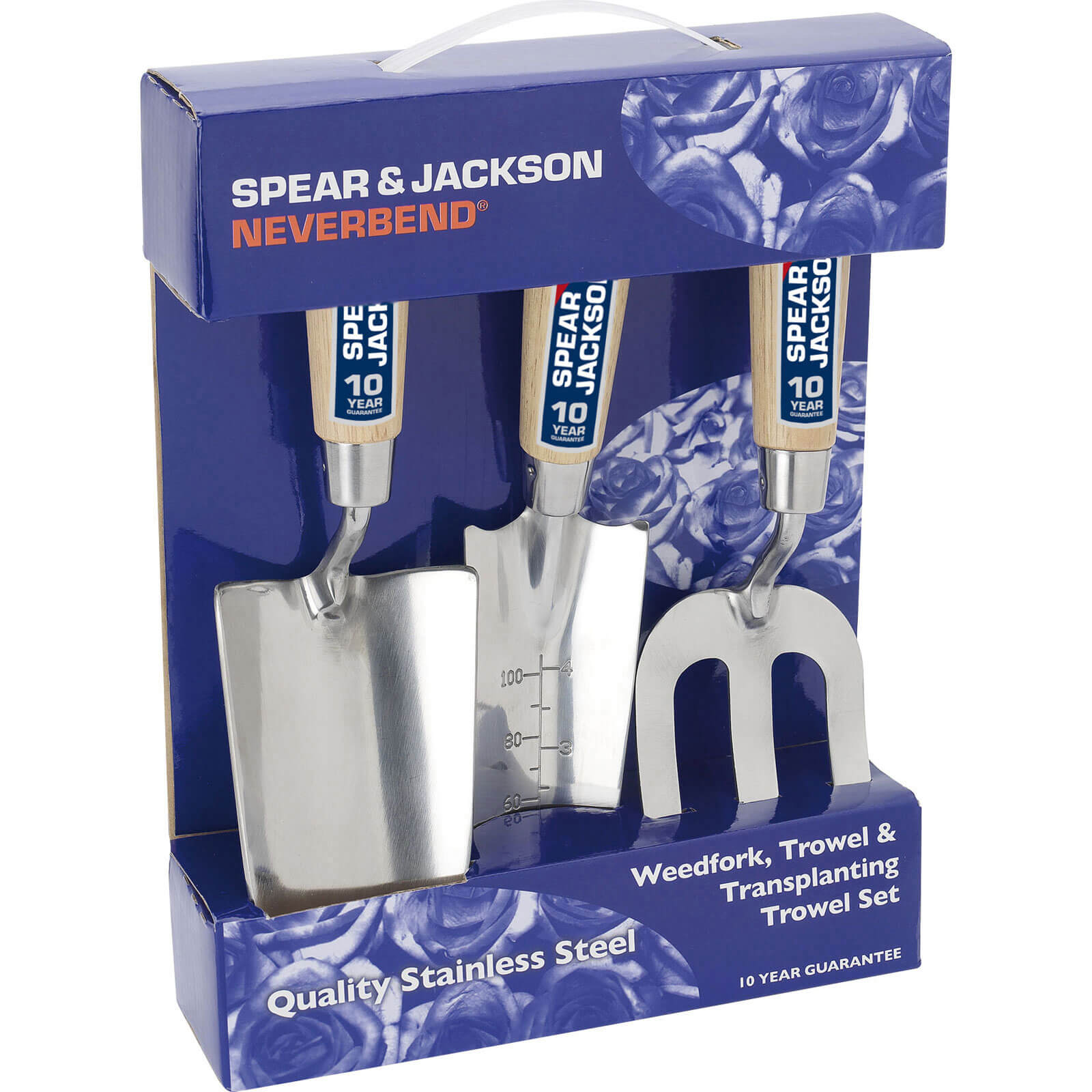 Spear & Jackson Neverbend Stainless Steel 3 Piece Hand Trowel & Weedfork & Set