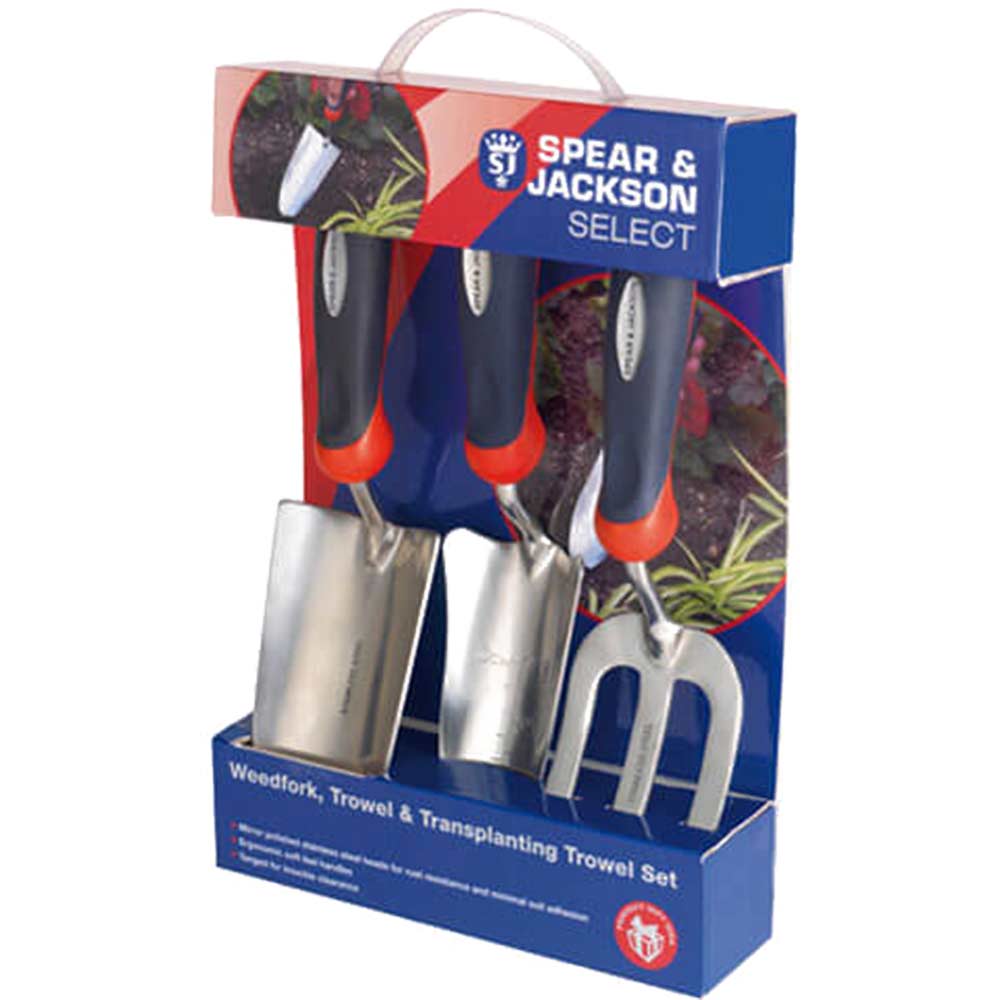 Image of Spear & Jackson Select Stainless Steel 3 Piece Hand Trowel & Weedfork Set