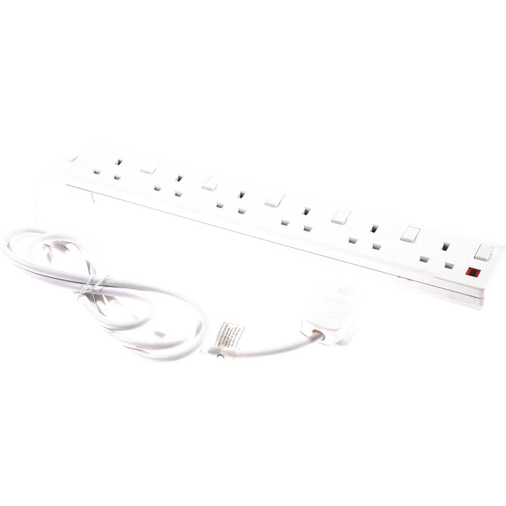 SMJ Surge Protected 6 Socket Extension Lead with 2 Metre Cable & Independent Switches 13amp 240v