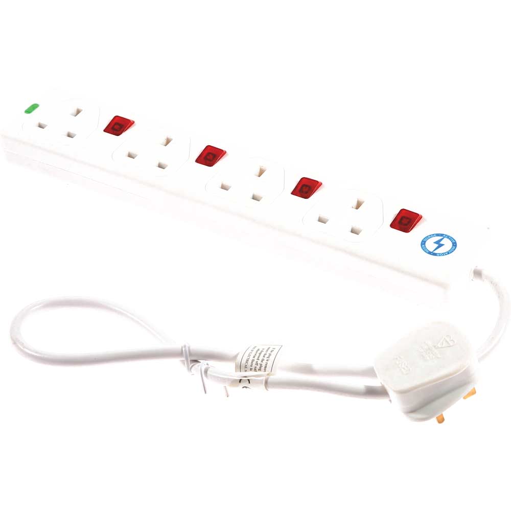 SMJ Surge Protected 4 Socket Extension Lead with 0.75 Metre Cable & Independent Switches 12amp 240v