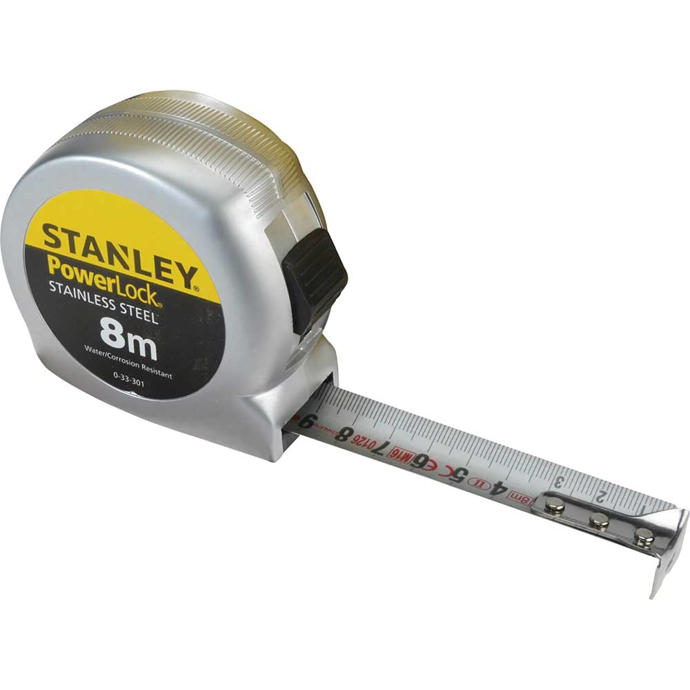 Image of Stanley Powerlock Stainless Steel 8 Metre Tape Measure Metric Only