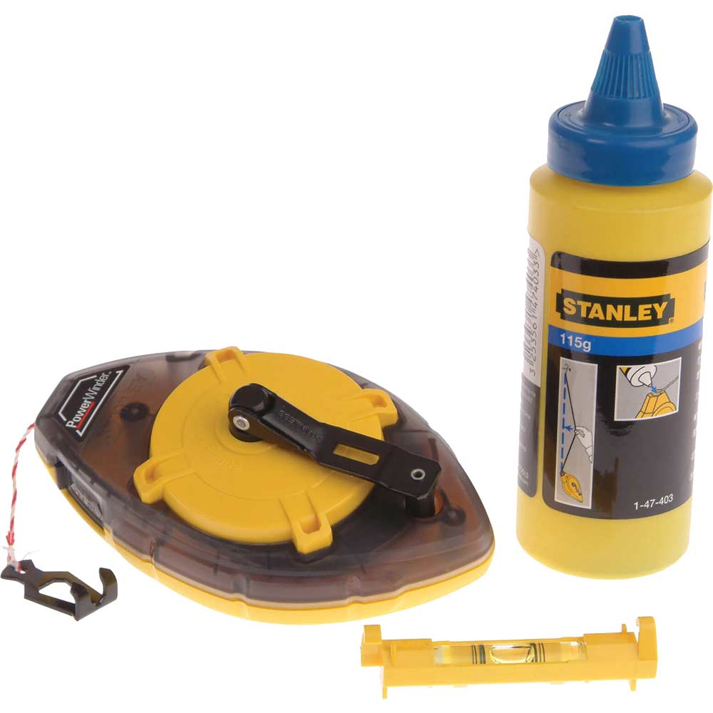 Image of Stanley Power Winder Chalk Line + Chalk & Level