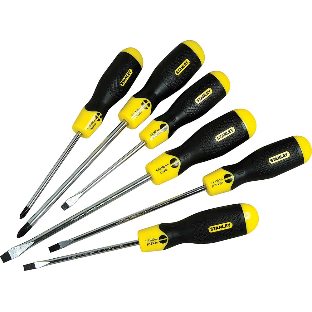Image of Stanley 6 Piece Cushion Grip Mixed Screwdriver Set