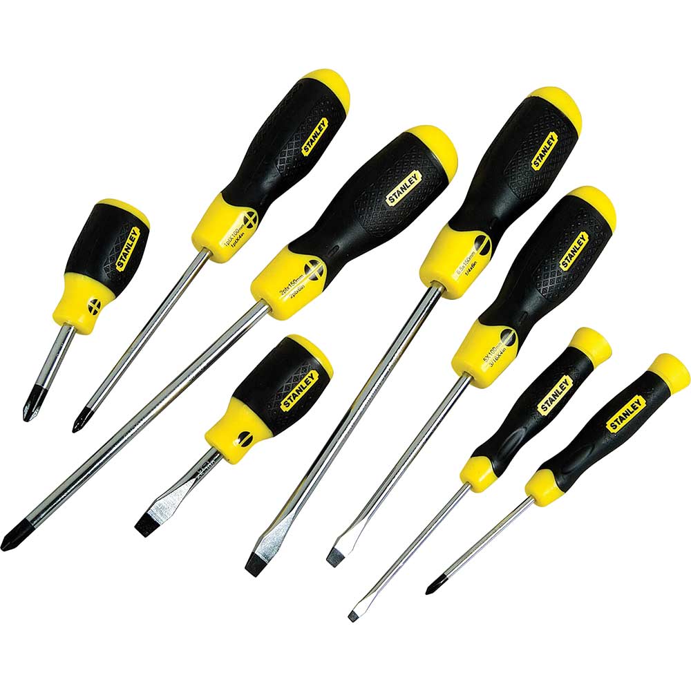 Image of Stanley Cushion Grip 8 Piece Mixed Screwdriver Set Flared / Phillips