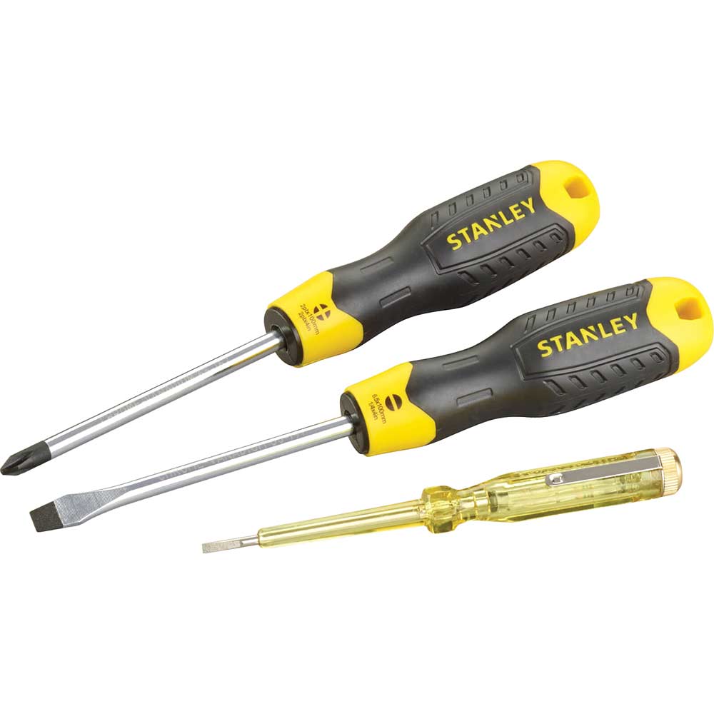 Stanley Cushion Grip 3 Piece Mixed Screwdriver Set Parallel Flared Phillips