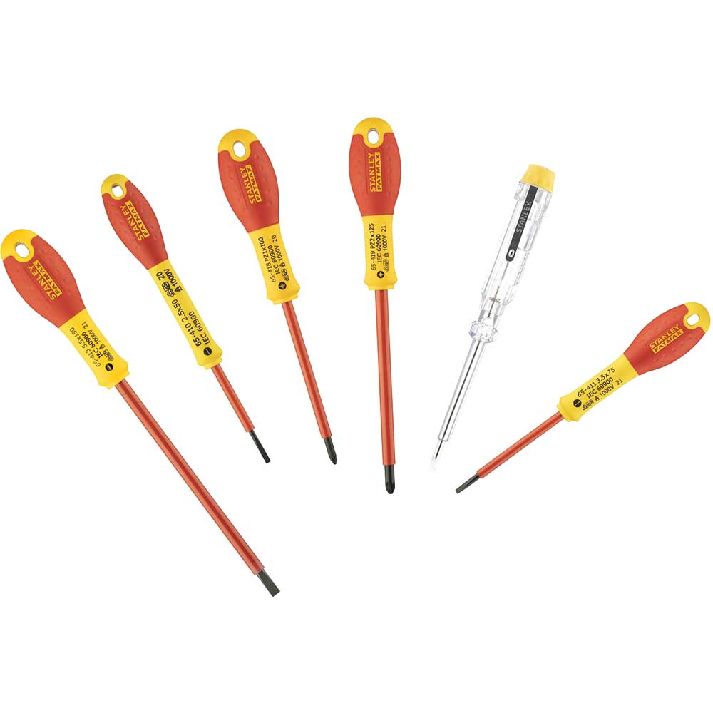 Image of Stanley FatMax 6 Piece VDE Insulated Mixed Screwdriver Set Parallel / Pozi / Tester