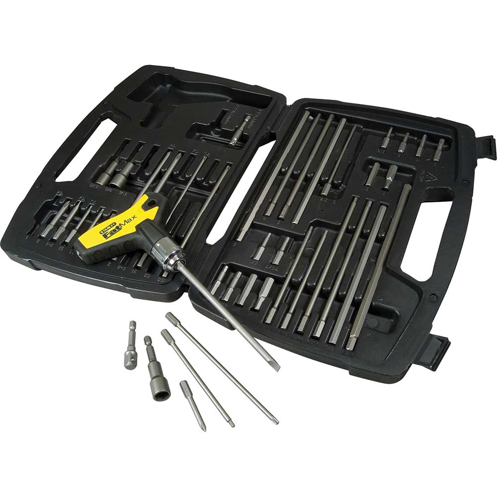 Image of Stanley FatMax 43 Piece T Handle Ratchet Power Key Set Hexagon / Slotted / Pozi / Phillips / Torx