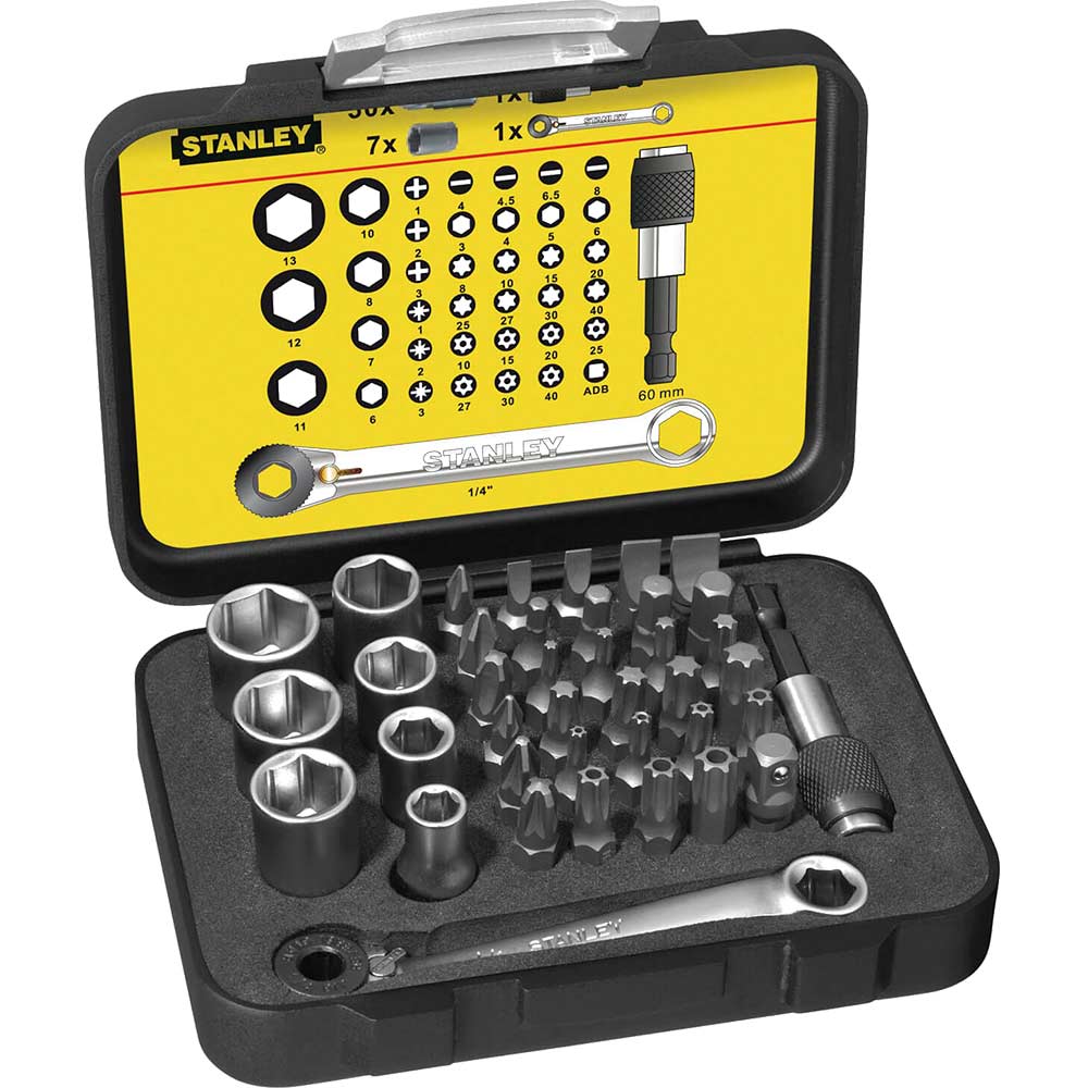 Image of Stanley 39 Piece 1/4&quot; Square Drive Combination Screwdriver & Socket Bit Set with Ratchet