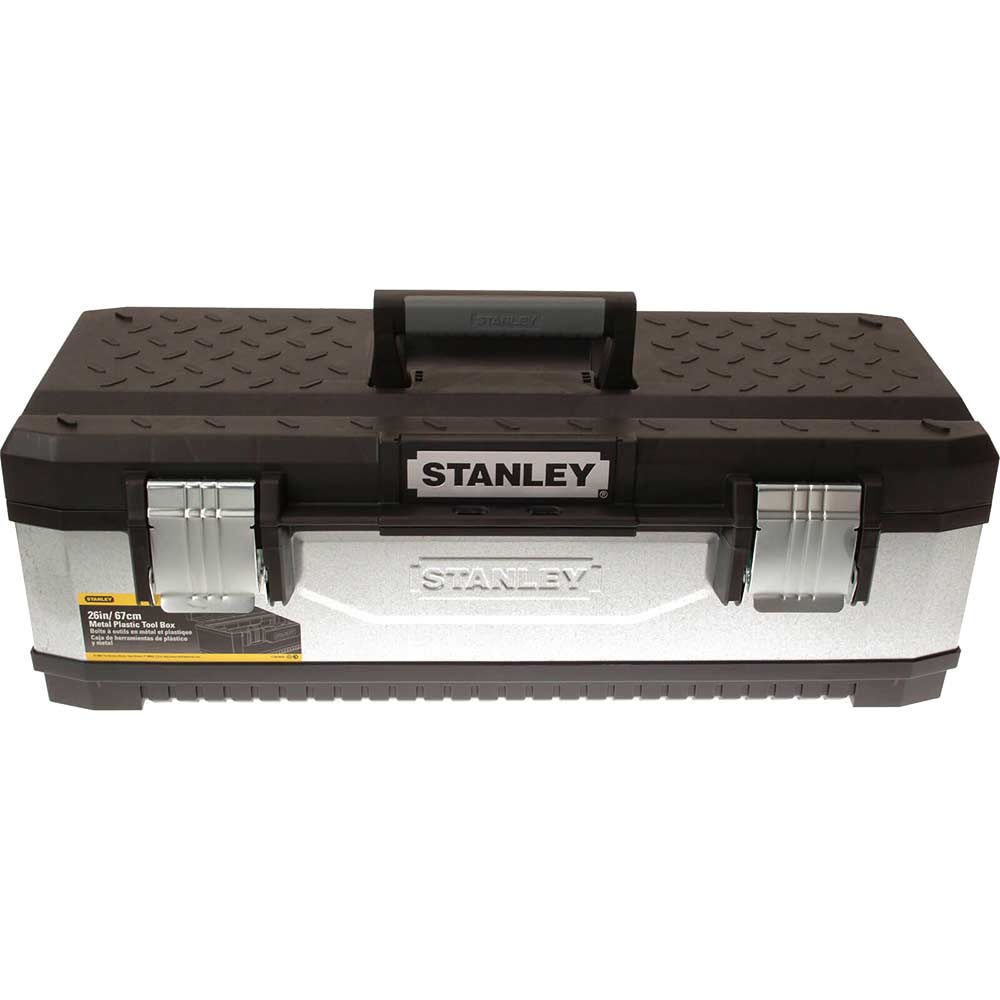 Image of Stanley Galvanised Metal Tool Box Black & Silver 650mm / 26&quot;