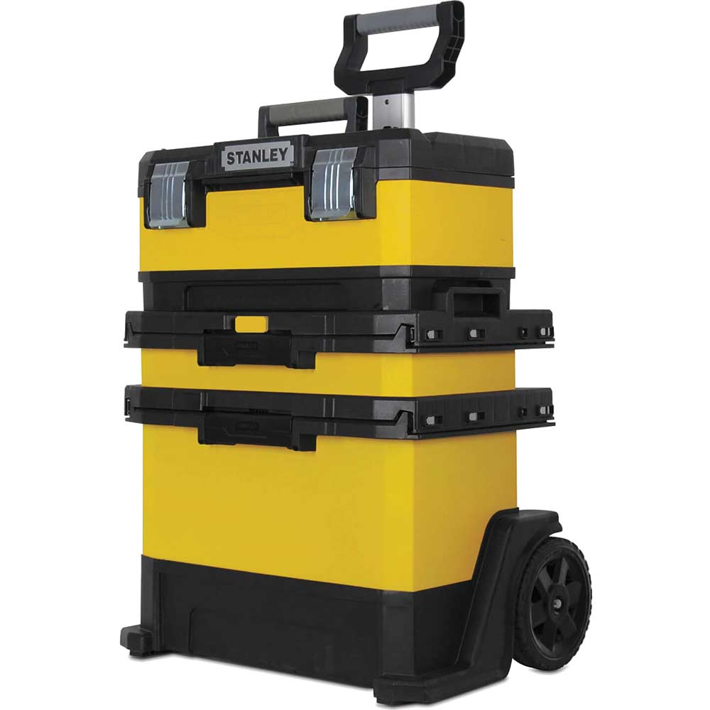 Image of Stanley Rolling Metal & Plastic Workshop Tool Box with Wheels Yellow