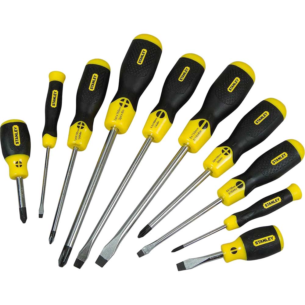 Image of Stanley 10 Piece Cushion Grip Screwdriver Set Flared / Phillips