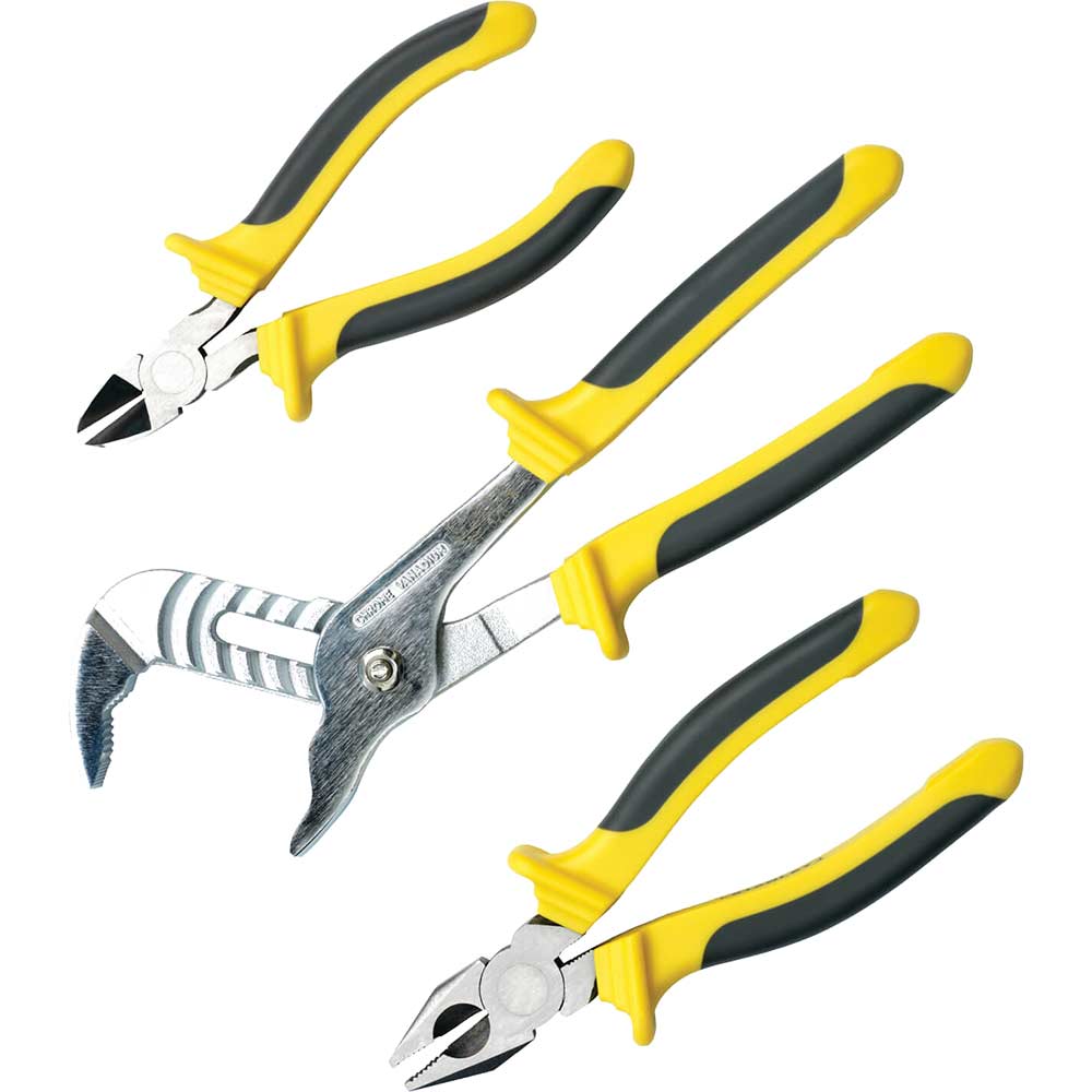 Image of Stanley 3 Piece Dynagrip Plier Set Includes Waterpump, Combination & Side Cutters