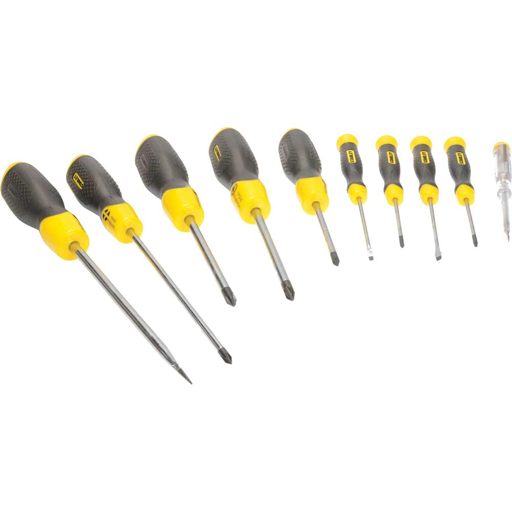 Stanley 10 Piece Screwdriver Set Phillips / Pozi Slotted with Mains Tester & Sortmaster Tool Organis